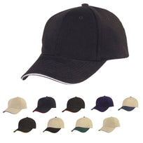 second image 1 Dozen Brushed Cotton Sandwich 6 Panel Low Crown Baseball Hats Caps Wholesale Bulk